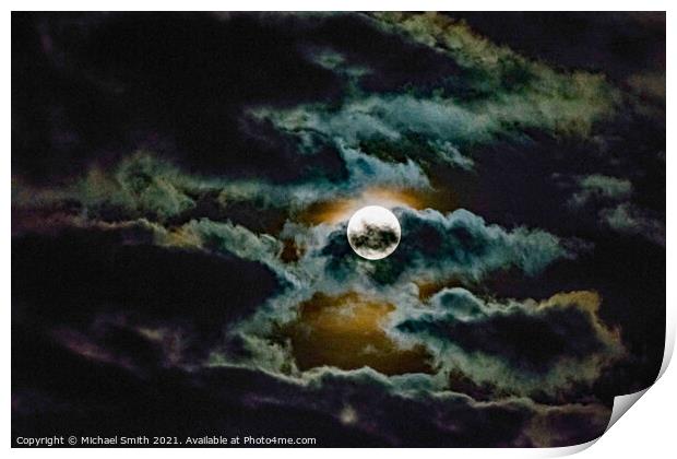 Colourful moon clouds Print by Michael Smith