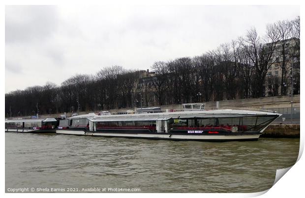 Paris and the Bateauz-Mouche Boats Print by Sheila Eames