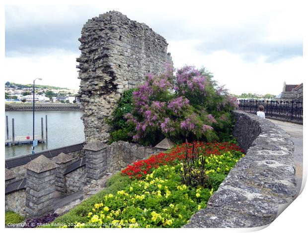 River, City Wall and Garden at Rochester, Kent Print by Sheila Eames