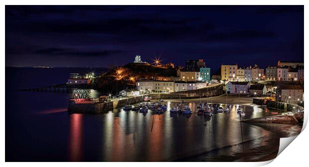Tenby harbour at night Print by Paul James