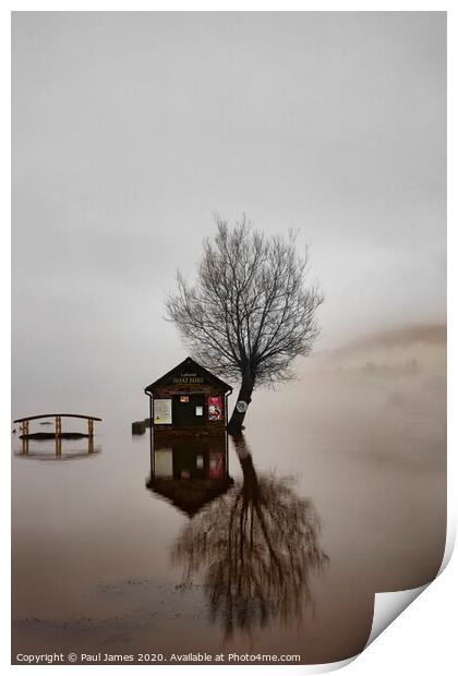 Llangorse flooded. Print by Paul James