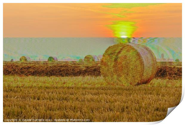 glitch art on close-up of a hay cylindrical bale i Print by daniele mattioda