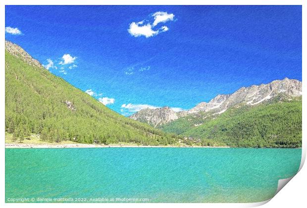 PENCIL SKETCH EFFECT of the lake Ceresole,Italy Print by daniele mattioda