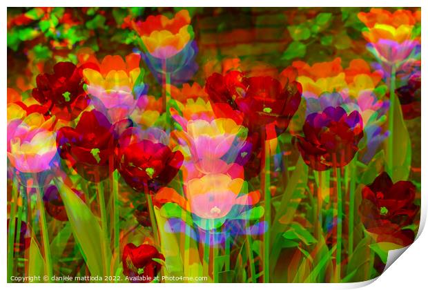 GLITCH  ART on  Tulips in a park Print by daniele mattioda