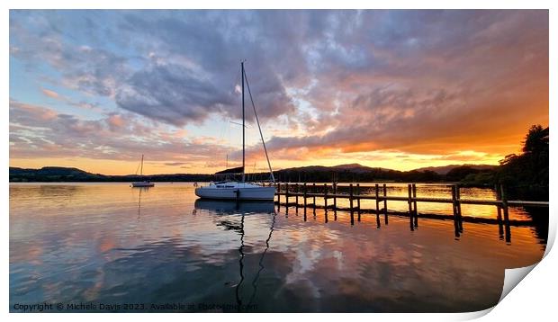 Ambleside Waterhead Sunset Print by Michele Davis