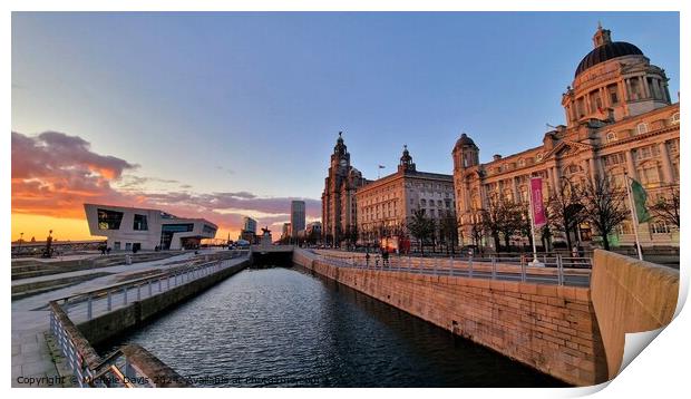 Liverpool Waterfront Sunset Print by Michele Davis