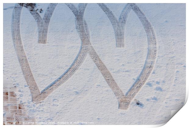 imprint of two hearts drawn in the snow Print by susanna mattioda