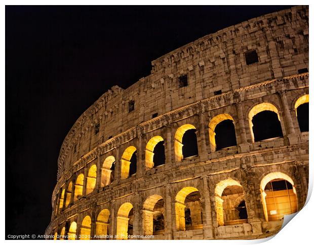 Colosseum (Coliseum) at night in Rome, Italy Print by Antonio Gravante