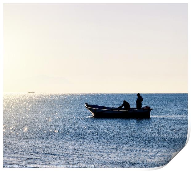 Fisherman boat in silhouette Print by Antonio Gravante