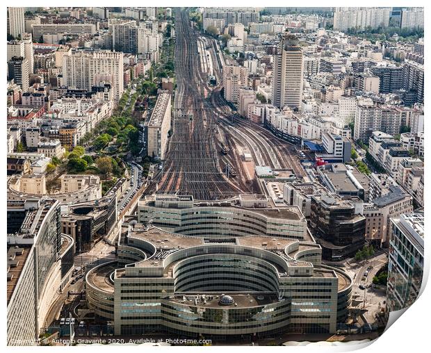 Aerial view of railway station, Paris Print by Antonio Gravante