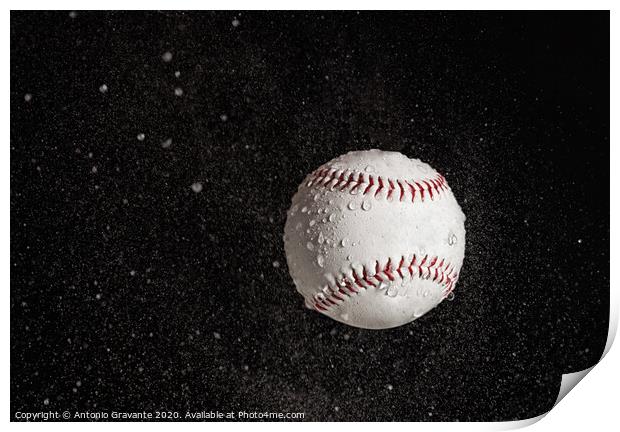 Baseball ball flying in the rain. Print by Antonio Gravante