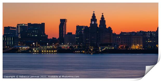 Liverpool skyline at night Print by Rebecca Lammas