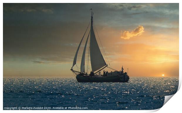 Sailing into the sunset Print by Marketa Zvelebil