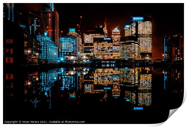 Canary Wharf Skyline at Night Print by Hiran Perera