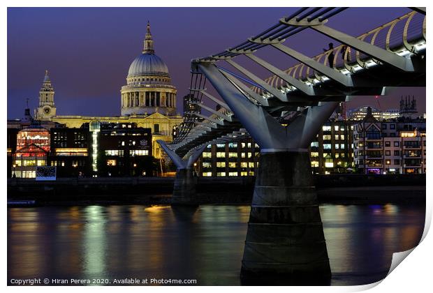 St Paul's Cathedral and the Millennium Bridge Print by Hiran Perera