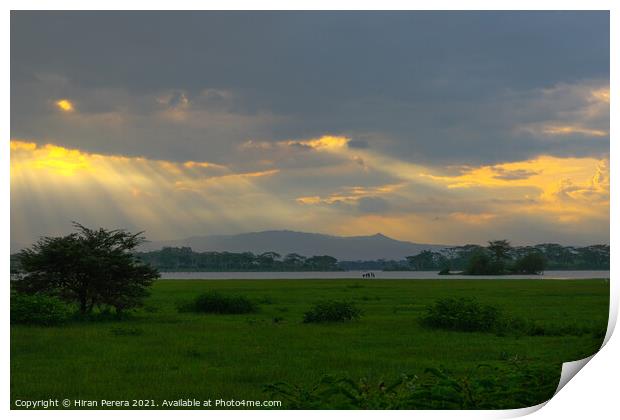 Sunset clouds at Lake Naivasha, Kenya Print by Hiran Perera