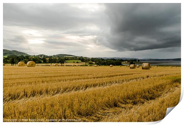 "Dramatic Autumn Harvest: Stormy Barley Straw Bale Print by Mike Byers