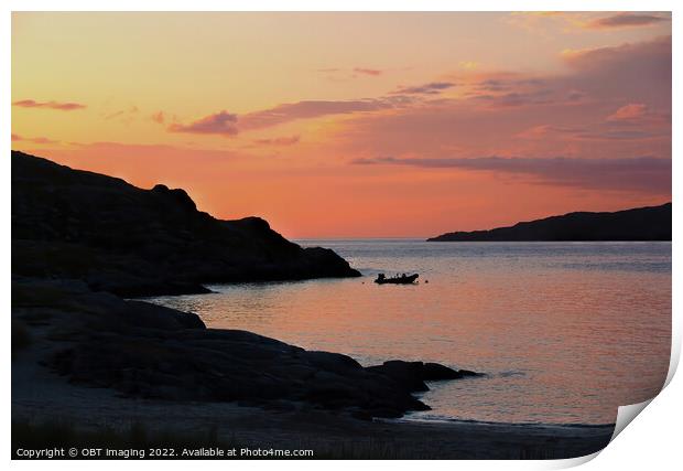 Achmelvich Bay Sunset Assynt Highland Scotland Last Boat Run Print by OBT imaging