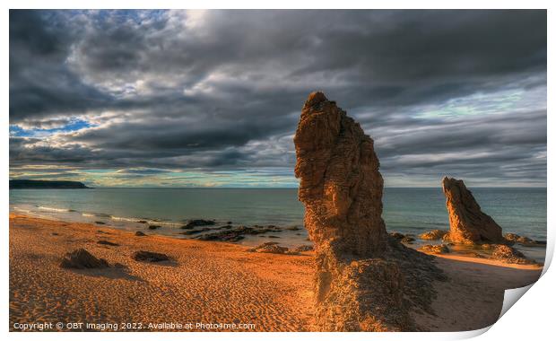 Cullen Beach Late Sun Rock Light Morayshire Scotland Print by OBT imaging