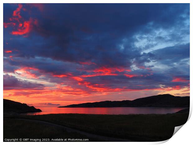 Achmelvich Bay Assynt Highland Scotland High Summer Sunset Print by OBT imaging