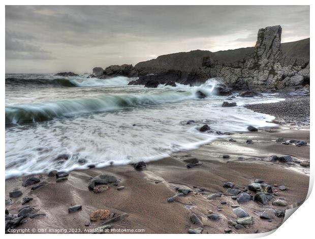 Three Waves Near Needle Eye Rock Macduff Scotland Print by OBT imaging