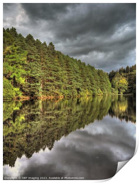 Millbuies Fishing Loch & Forest Walks Morayshire Scotland Drama Reflections Print by OBT imaging