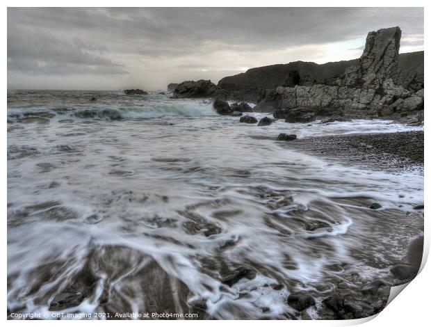Sea Swirl Near Needle Eye Rock Macduff Scotland Print by OBT imaging