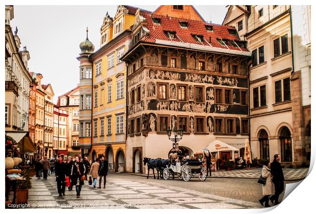 Old Town Square - Prague  Print by Jennifer Nelson