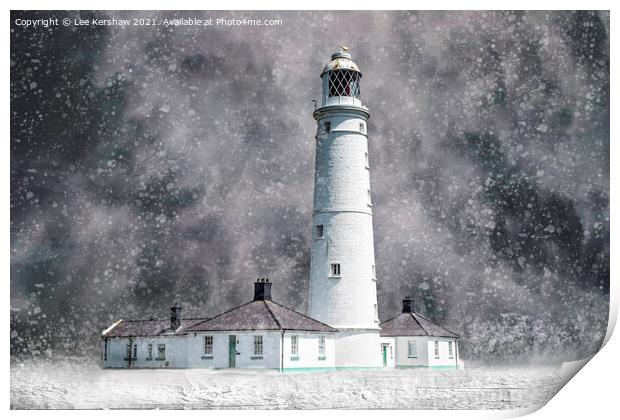 Nash Point Lighthouse - Snow Blizzard (Marcross) Print by Lee Kershaw
