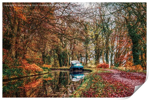 Autumn Canal Boat on the Brecon and Monmouthshire Canal Print by Lee Kershaw