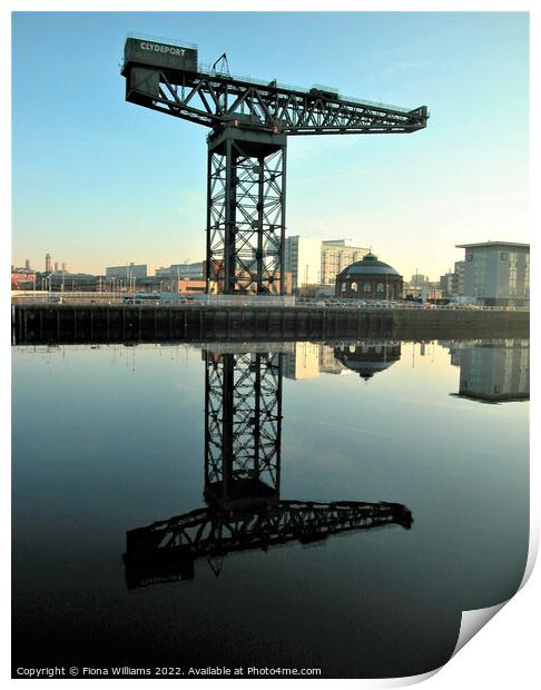 Clydeport Crane and Reflection Print by Fiona Williams