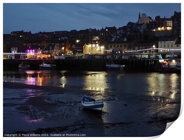 Whitby Harbour At Night Print by Fiona Williams