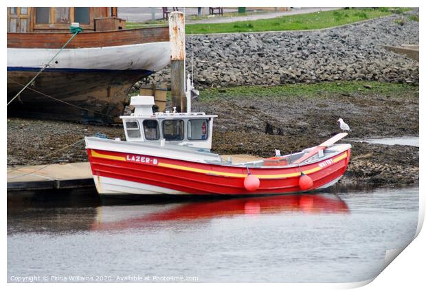 Orange boat at Whitby harbour Print by Fiona Williams