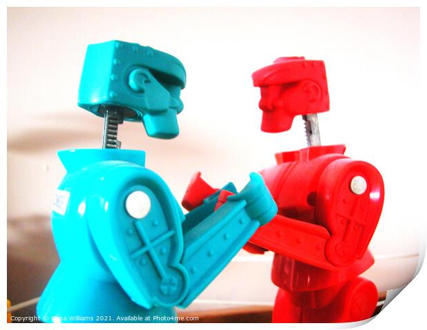 Retro Rock Em Sock Em Robot Toy Print by Fiona Williams