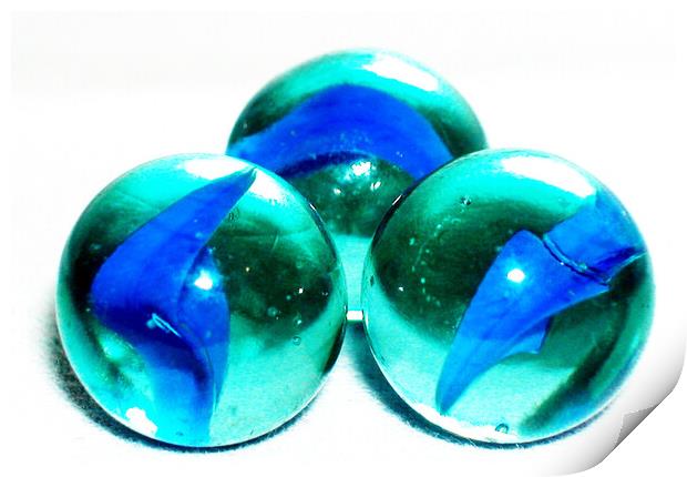 Retro Toy Blue Marbles Print by Fiona Williams