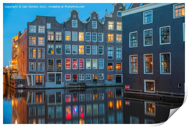 Night Lights City of Amsterdam Holland Print by Iain Gordon