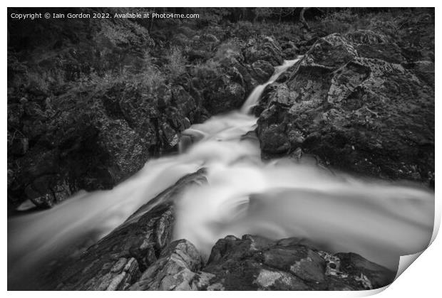 Falls of Feugh Waterfall Banchory Royal Deeside Black and White Scotland Print by Iain Gordon
