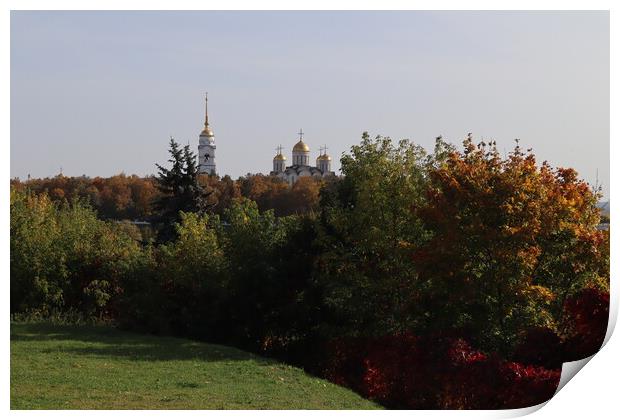 Autumn landscape, top view, panorama, Vladimir city, Russia.  Print by Karina Osipova