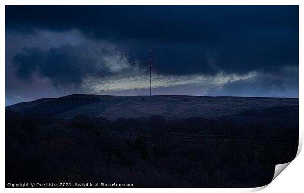 Night landscape of mast on Winter Hill  Print by Dee Lister