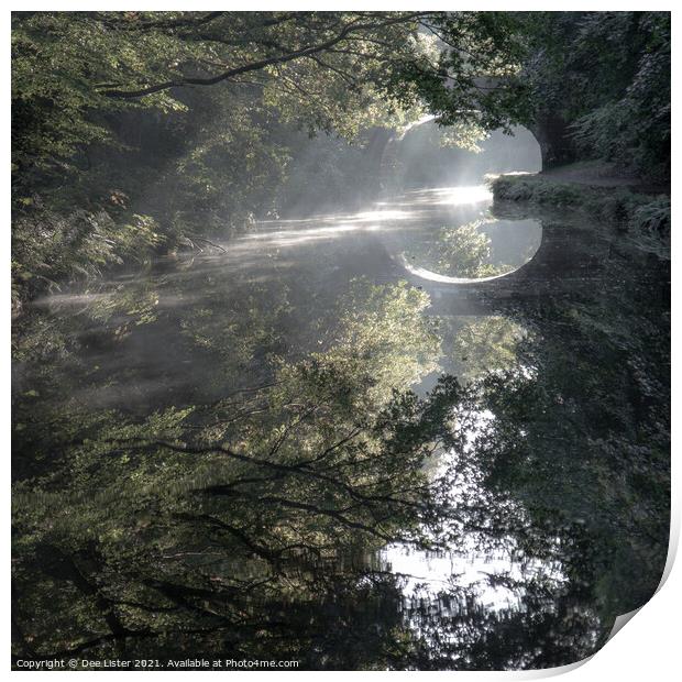 Misty reflections in canal at Adlington Chorley Print by Dee Lister