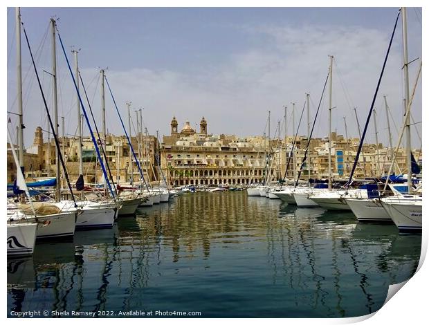 Vittoriosa Harbour Reflections Print by Sheila Ramsey