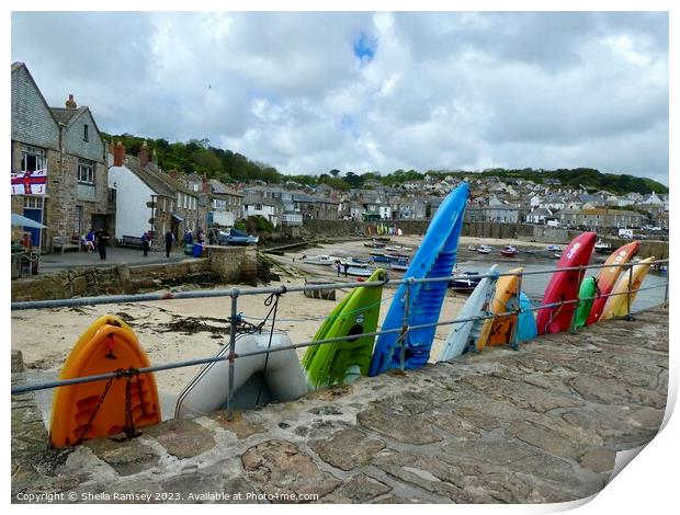 Surfboards At Mousehole Print by Sheila Ramsey