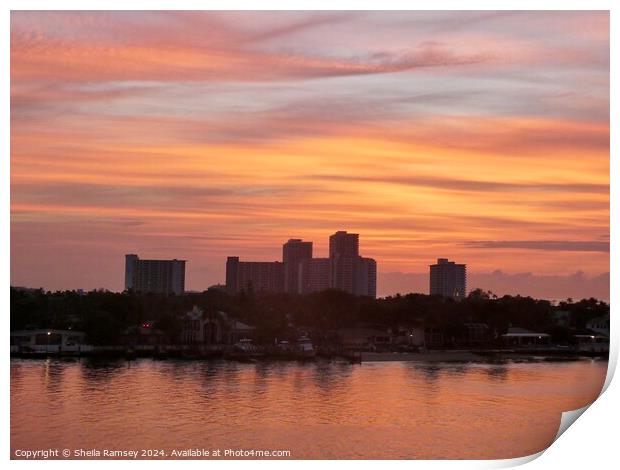 Sunrise over Fort Lauderdale Print by Sheila Ramsey
