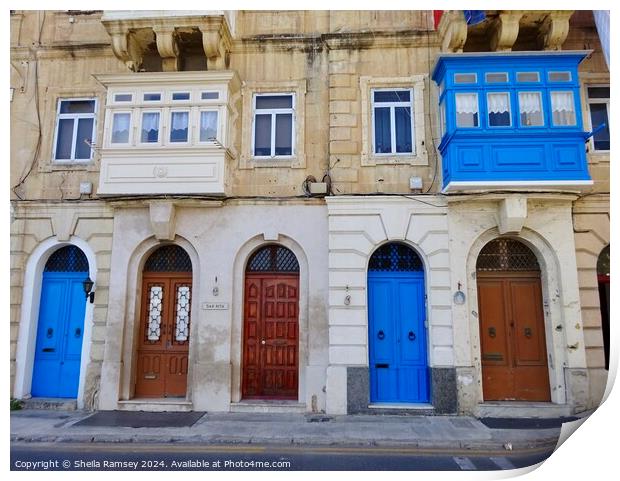 Valletta Doorways And Balconies Print by Sheila Ramsey