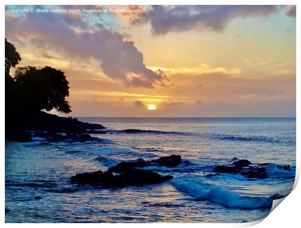 Sunset at Beau Vallon beach Seychelles Print by Sheila Ramsey