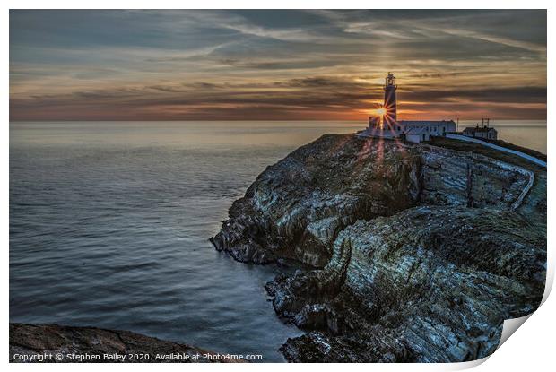 South Stack Lighthouse Sunset Print by Stephen Bailey