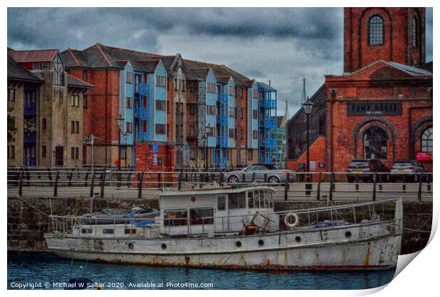 Old boat moored in Swansea Harbour Print by Michael W Salter