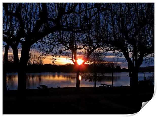 Sunset in Moissac South West of France, a lovely sunset at a picnic area next to the river Tarn, Print by Karen Noble