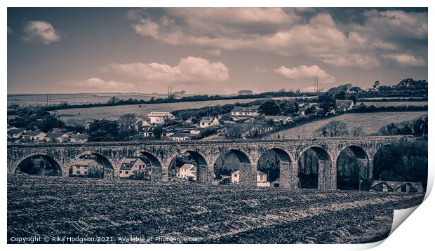 Vintage look of Angarrack Viaduct, Hayle, Cornwall Print by Rika Hodgson