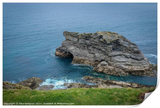 Seascape, Rock formation at Portreath, Cornish sea Print by Rika Hodgson